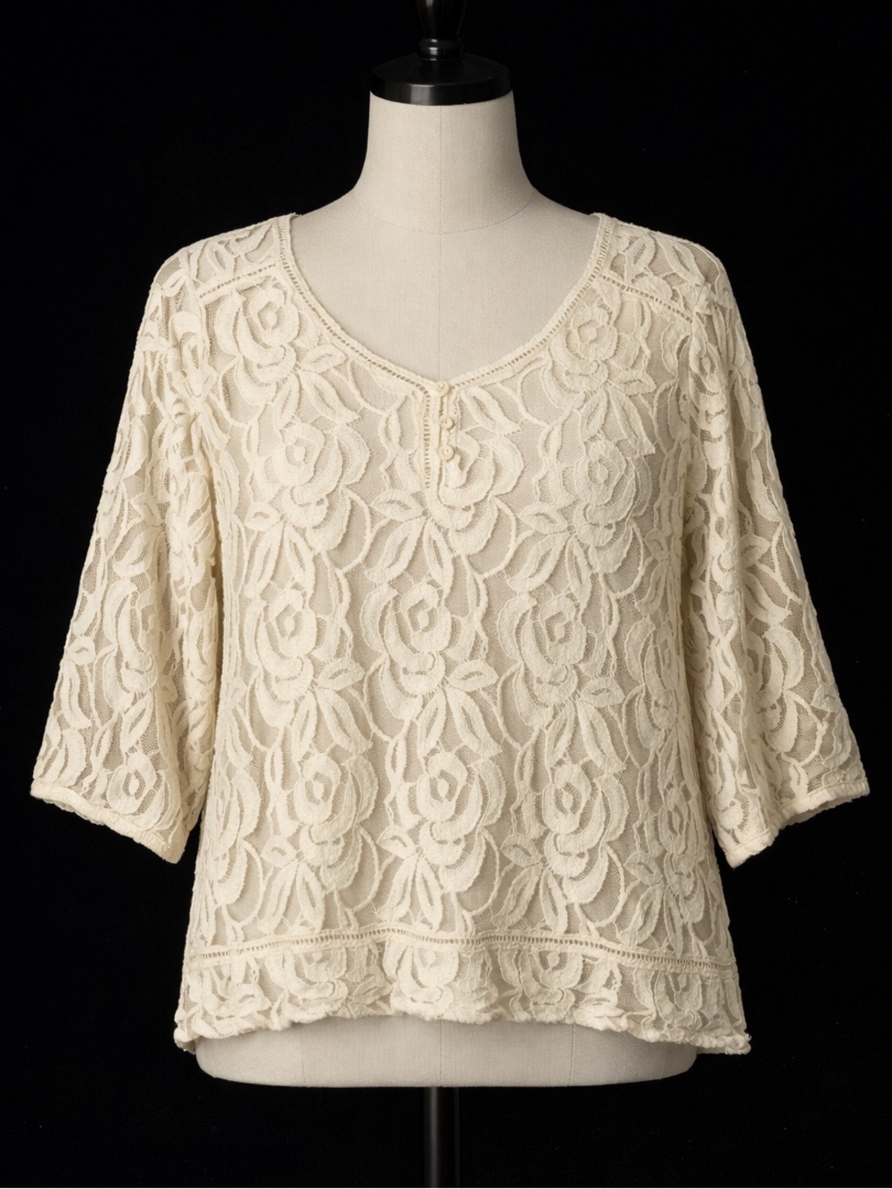 GNW Cream Feminine Floral Lace Sheer Festival Boho Blouse S